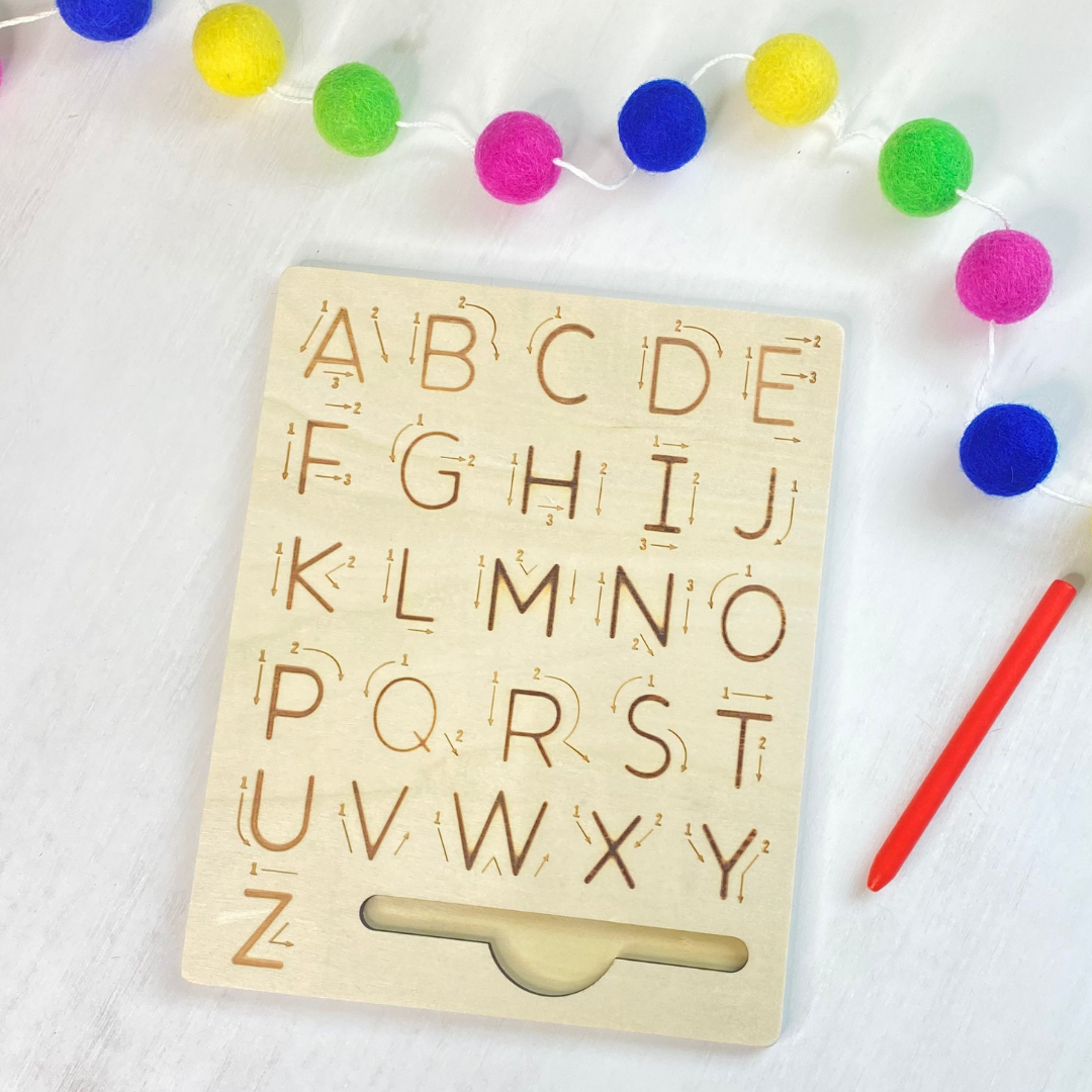 Double-Sided Wooden Alphabet Tracing Board  Upper and Lowercase Lette –  Fun Learn Grow Co.