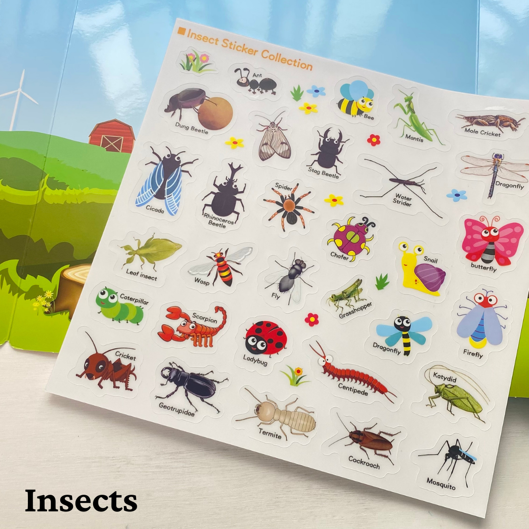Tri-Fold Reusable Sticker Book | Dinosaur | Insects | Farm | Vehicles