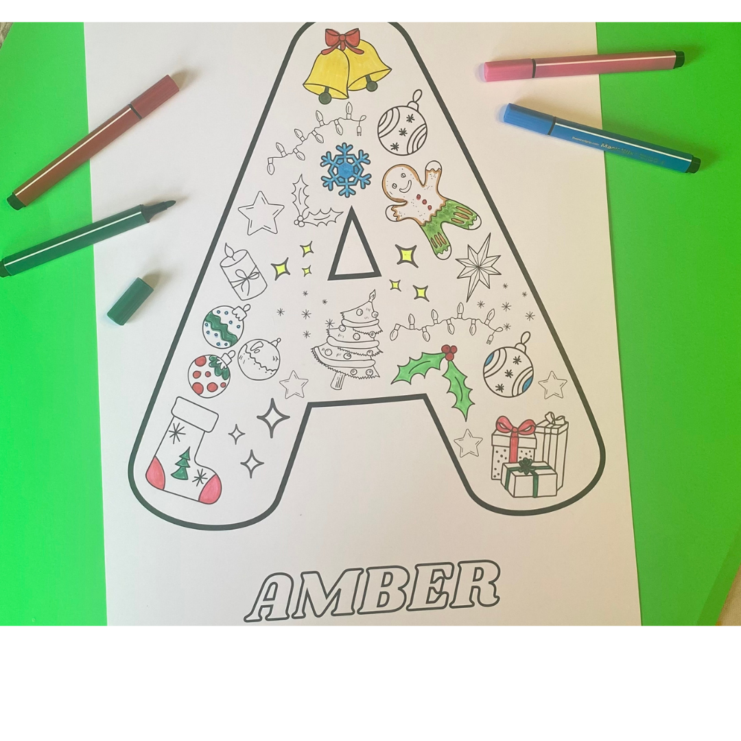 Great Christmas party favor for kids! Personalized coloring poster. Great to take home or to color at the party!