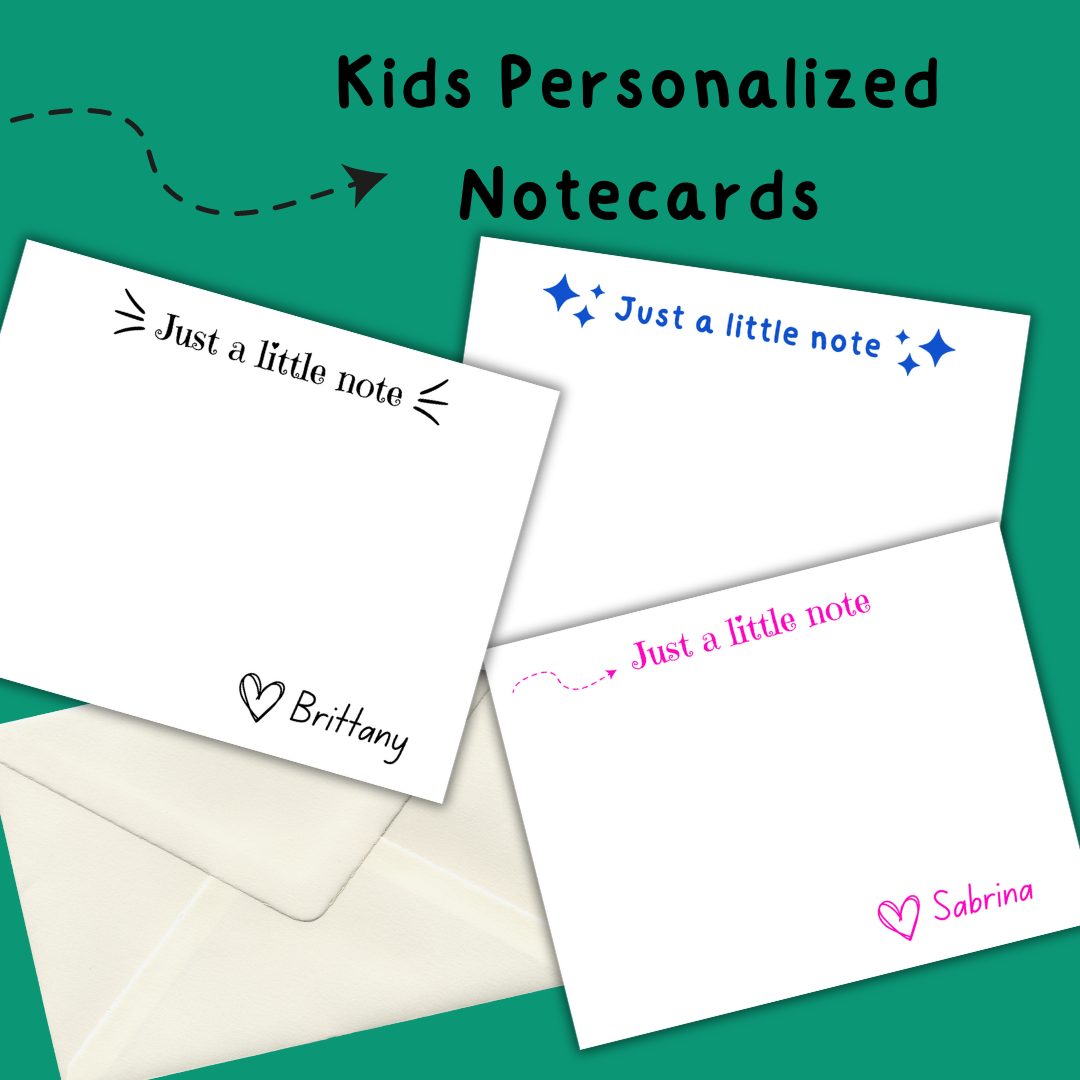 Kids personalized notecards, perfect for pen pals or sending a note of encouragement. Perfect gift to encourage gratitude in kids!