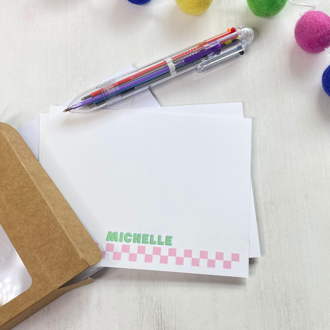 Pink and Minty Personalized Notecard Set