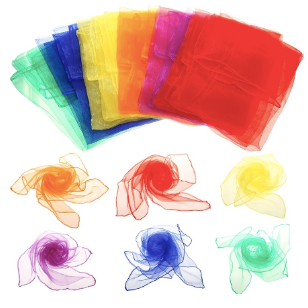 Rainbow play scarves for preschool and kindergarten play!