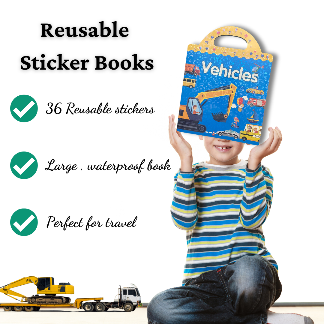 Tri-Fold Reusable Sticker Book | Dinosaur | Insects | Farm | Vehicles