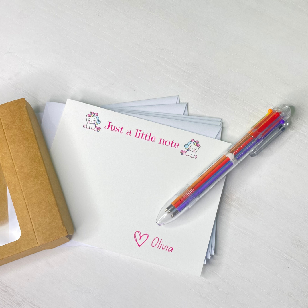 Perfect gift for the unicorn lover! Unicorn notecard set personalized with your child's name!
