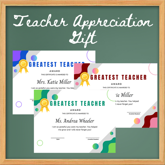 Personalized Greatest Teacher Award Certificate