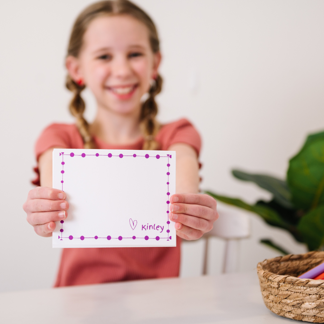 Bring a smile to your child and their friend or family member with these personalized notecards. Your child can draw a picture and/or write a note! Perfect gift for kids!