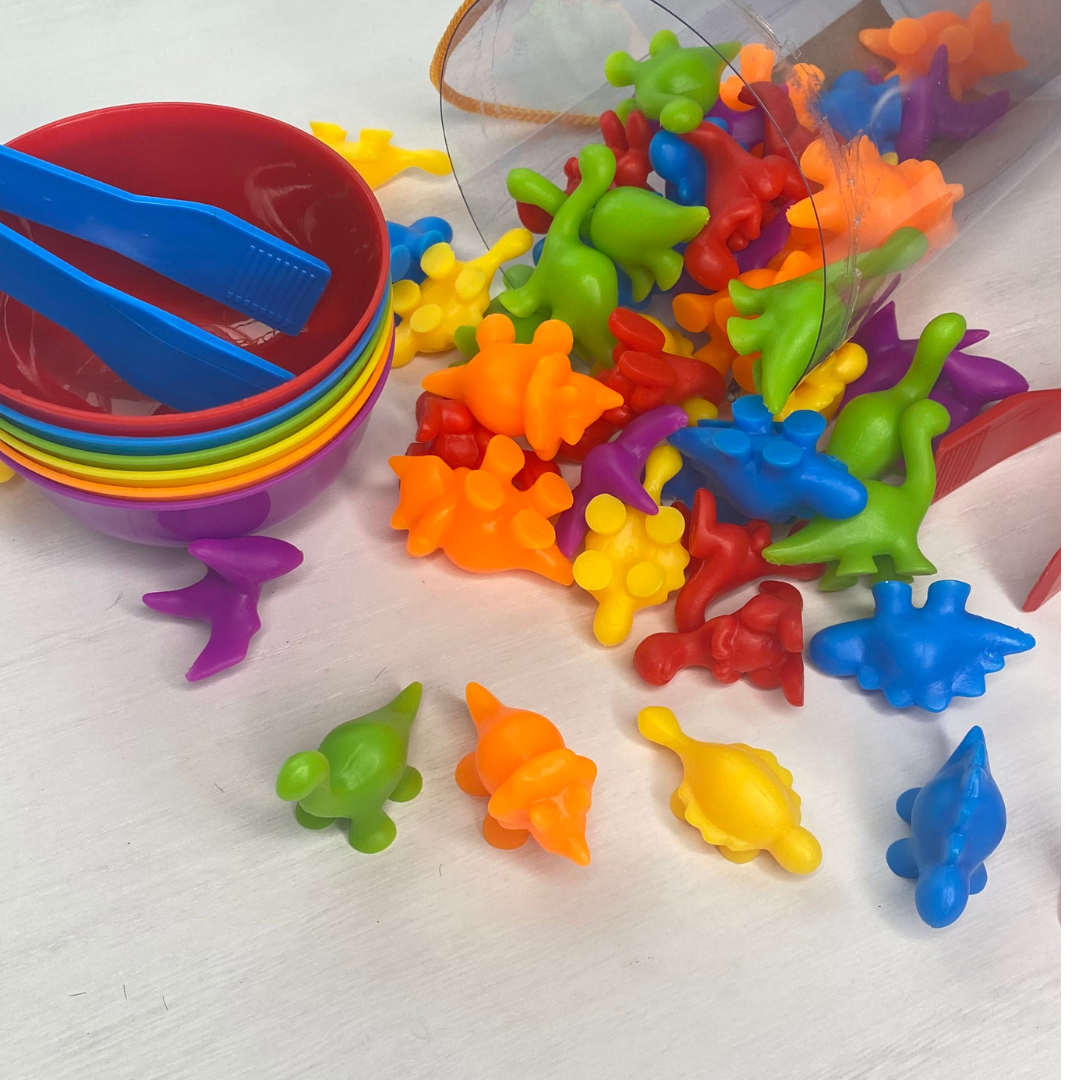 Dinosaur counters and color sorting activity