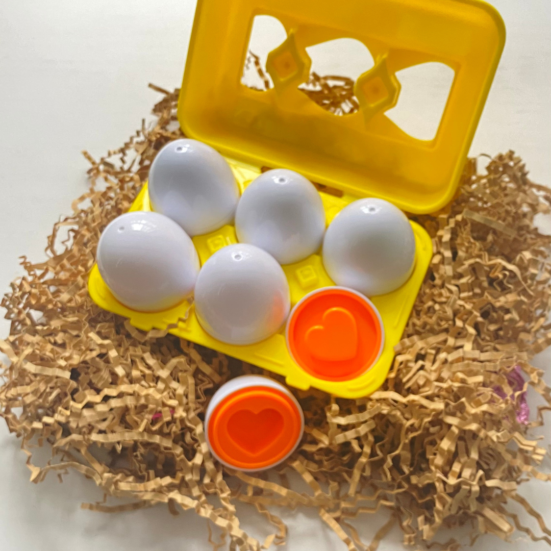Egg shape sorter for toddlers. Helps learn shapes and develops fine motor skills.