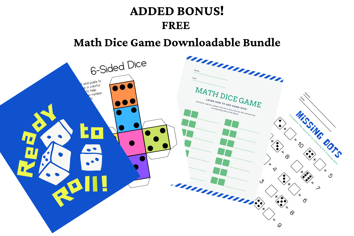 FREE math dice game download bundle with purchase of Tiny Polka Dot Math Game!