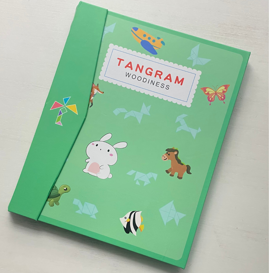 Magnetic closure and magnetic shapes make this tangram set perfect for on-the-go little learners!
