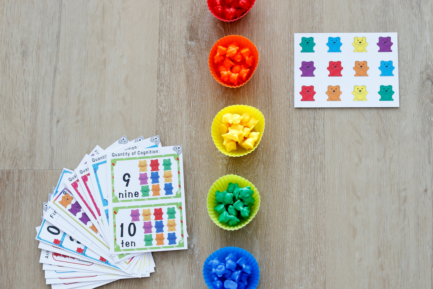 rainbow counting bears, hands-on learning for kindergarten