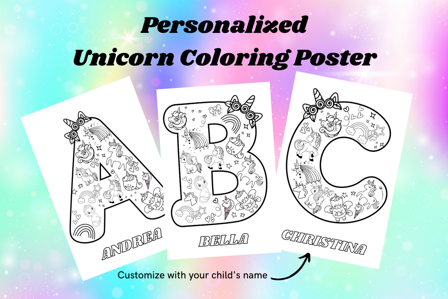 Personalized Large Dinosaur or Unicorn Coloring Poster