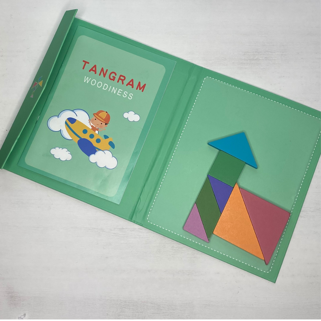 Travel tangram activity set perfect for road trips, on the airplane, or packing to go to grandma's!