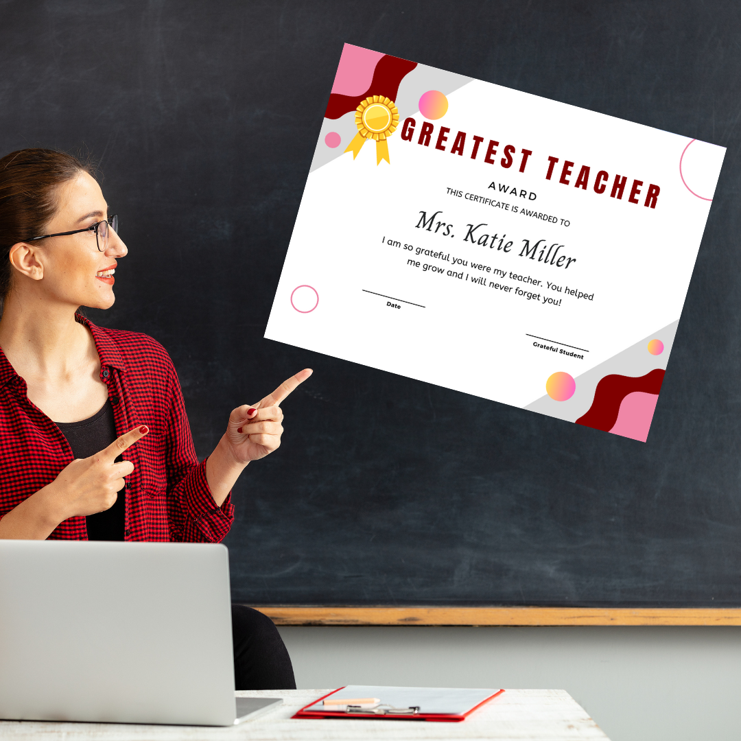 Personalized Greatest Teacher Award Certificate